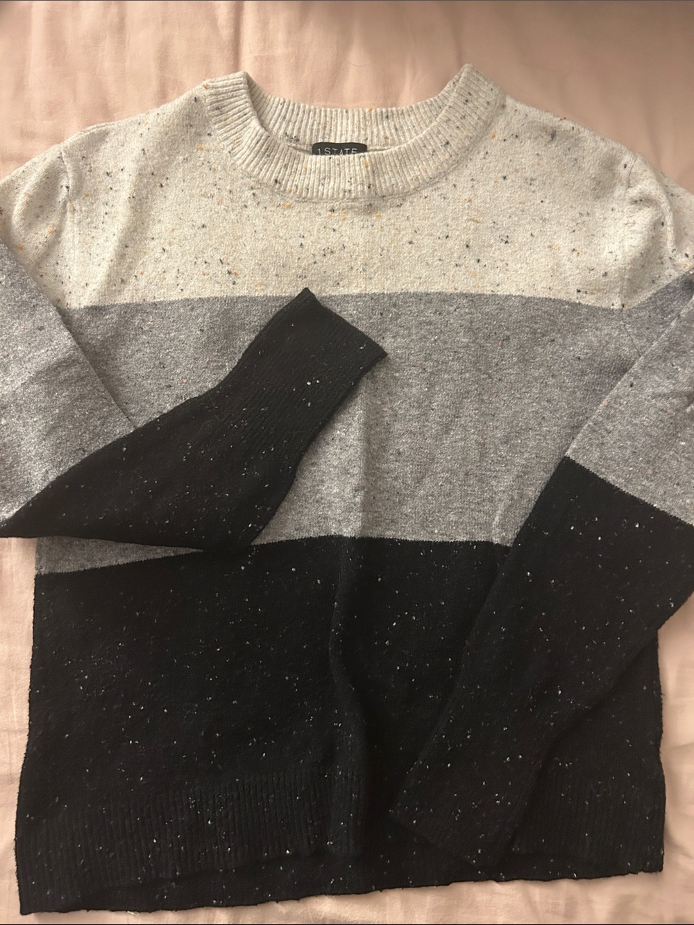 1. State Colorblock Crewneck Sweater in Cream, Gray & Black